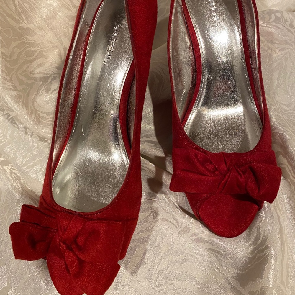 Red Suede Open Toe Pumps X.Appeal Size 9